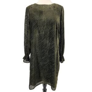 Sam Edelman Burnout Velvet Dress – Olive Long Sleeve with Diagonal Stripe